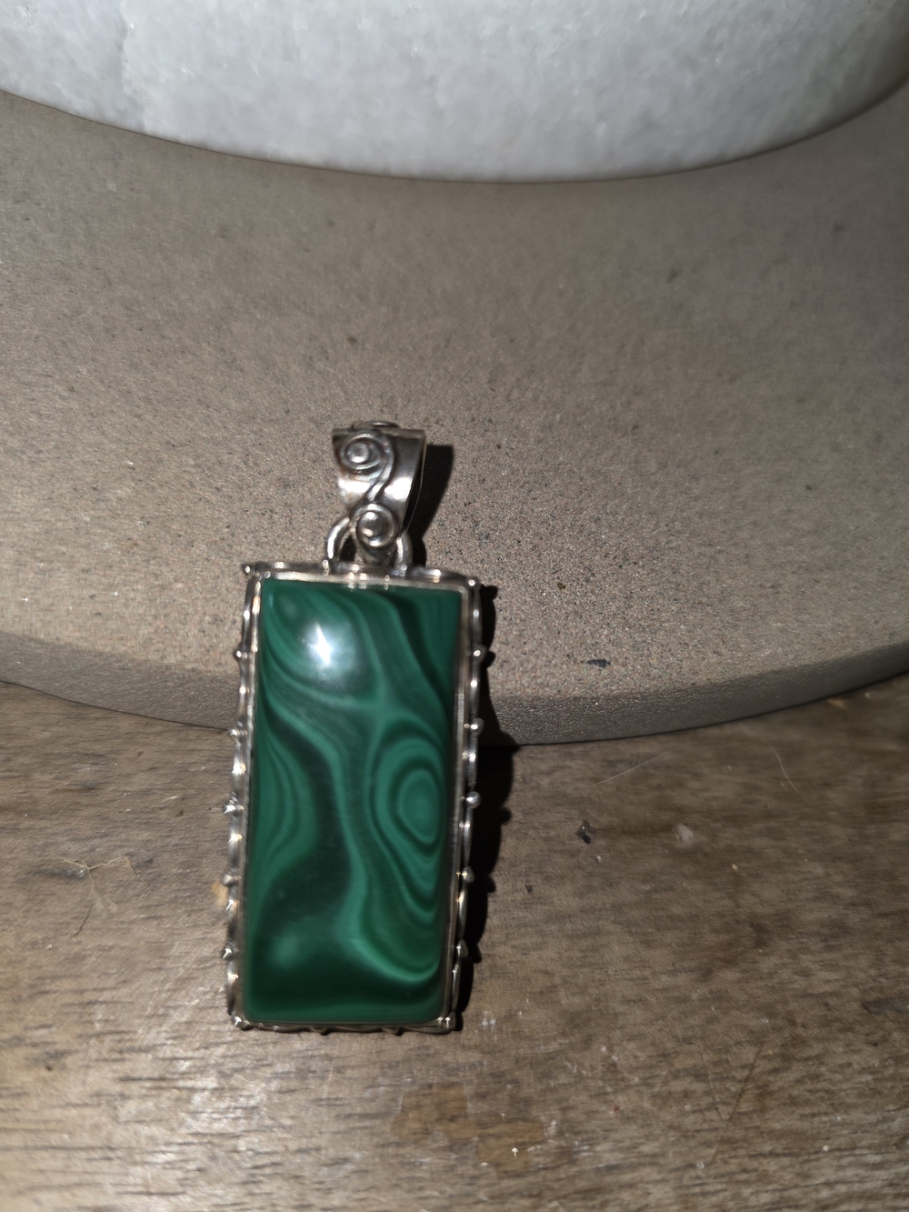 Source Unknown Green Malachite-Style Rectangular Pendant Necklace